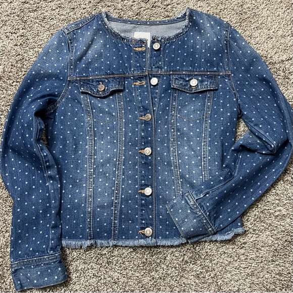 Kensie Jackets & Blazers - Kensie Jeans Polka Dot Cropped Raw Hem Denim Jacket Size S